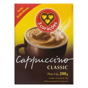 Cappuccino Solúvel 3 Corações Classic 200g com 10 Unidades