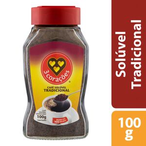 Café Solúvel 3 Corações Tradicional Vidro 100g
