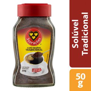 Café Solúvel Granulado 3 Corações Tradicional Vidro 50g