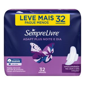 Absorvente Sempre Livre Noturno Cobertura Suave c/ Abas c/ 32 Unid Leve + Pague -