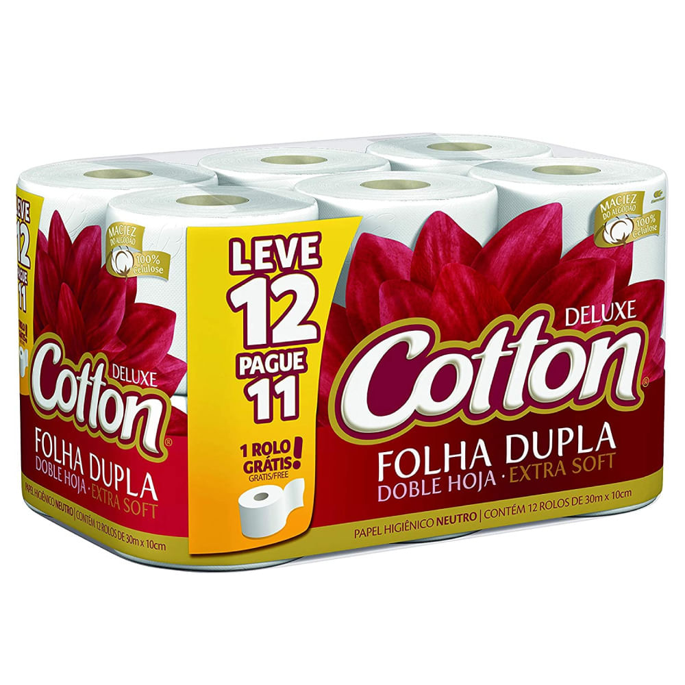 Papel Higiênico Deluxe Cotton Folha Dupla Neutro Leve 12 Pague 11