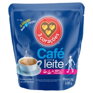 Café c/ Leite Solúvel 3 Corações Sachê 100g Refil