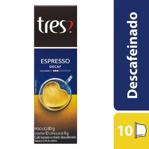 Café em Cápsula 3 Corações Torrado e Moído Espresso Descafeinado Caixa 8g c/10 Unid