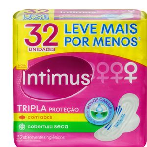Absorvente Intimus Cobertura Seca com Abas Tripla Proteção com32UnidLeve + Pague -
