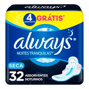 Absorvente Always Cobertura Seca c/ Abas Noites Tranquilas c/32Unid Leve+ Pague -