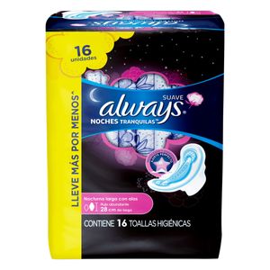 Absorvente Always Cobertura Suave c/ Abas Noturno Longo Noites Tranquilas c/ 16 Unid Leve + Pague -
