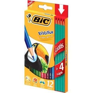 Lapis de Cor Bic Evolution 12 Cores + 4 Lápis Preto