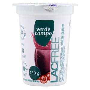 Iogurte Desnatado Verde Campo Lacfree Zero Lactose sem açúcar Cranberry e Goji Berry Copo 140g