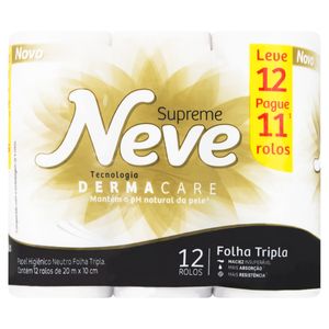 Papel Higiênico Neve Supreme Folha Tripla 20m Leve 12 Pague 11 Unidades