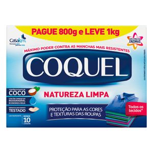 Lava Roupas em Pó Coquel Natureza Limpa Leve 1Kg Pague 800g