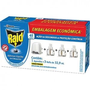 Repelente Elétrico Raid 45 Noites Aparelho + 3 Refis 32.9ml