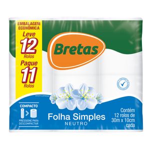 Papel Higiênico Bretas Folha Simples 30 Metros Leve 12 Pague 11