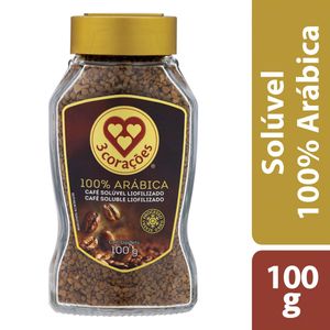 Café Solúvel Liofilizado 3 Corações 100% Arábica Vidro 100g