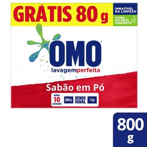 Lava-Roupas em Pó Omo Lavagem Perfeita Caixa 800g Grátis 80g