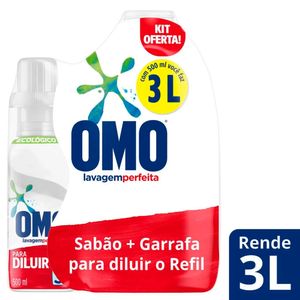 Lava Roupas Omo p/ Diluir Concentrado Refil 500ml + Garrafa p/ Diluição