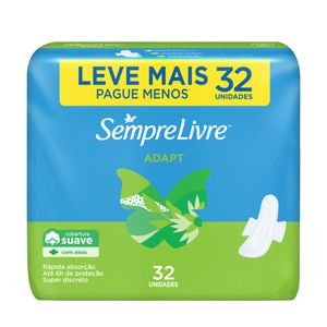 Absorvente Sempre Livre Adapt Cobertura Suave c/ Abas c/ 32 Unid Leve + Pague -