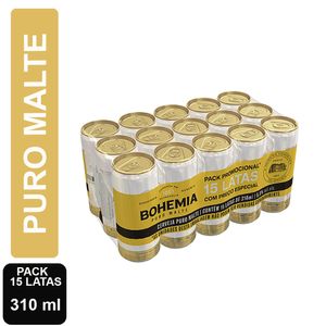 Cerveja Bohemia Puro Malte lata com 15 unid de 310ml