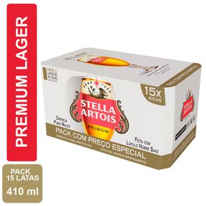 Cerveja Stella Artois Puro Malte c/ 15 Unid de 410ml Cada