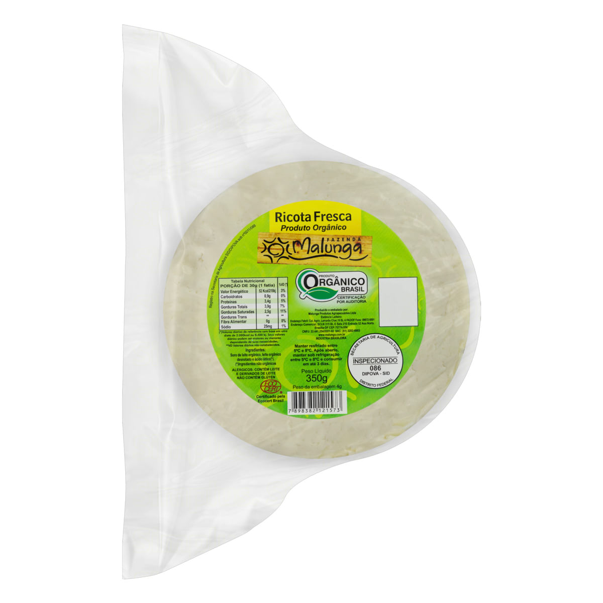 Queijo Ricota Fresca Fazenda Malunga Orgânica 350g | Bretas Supermercado