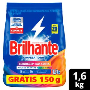 Lava Roupas em Pó Brilhante Limpeza Total Roupas Brancas e Coloridas Pacote 1.6Kg Grátis 150g