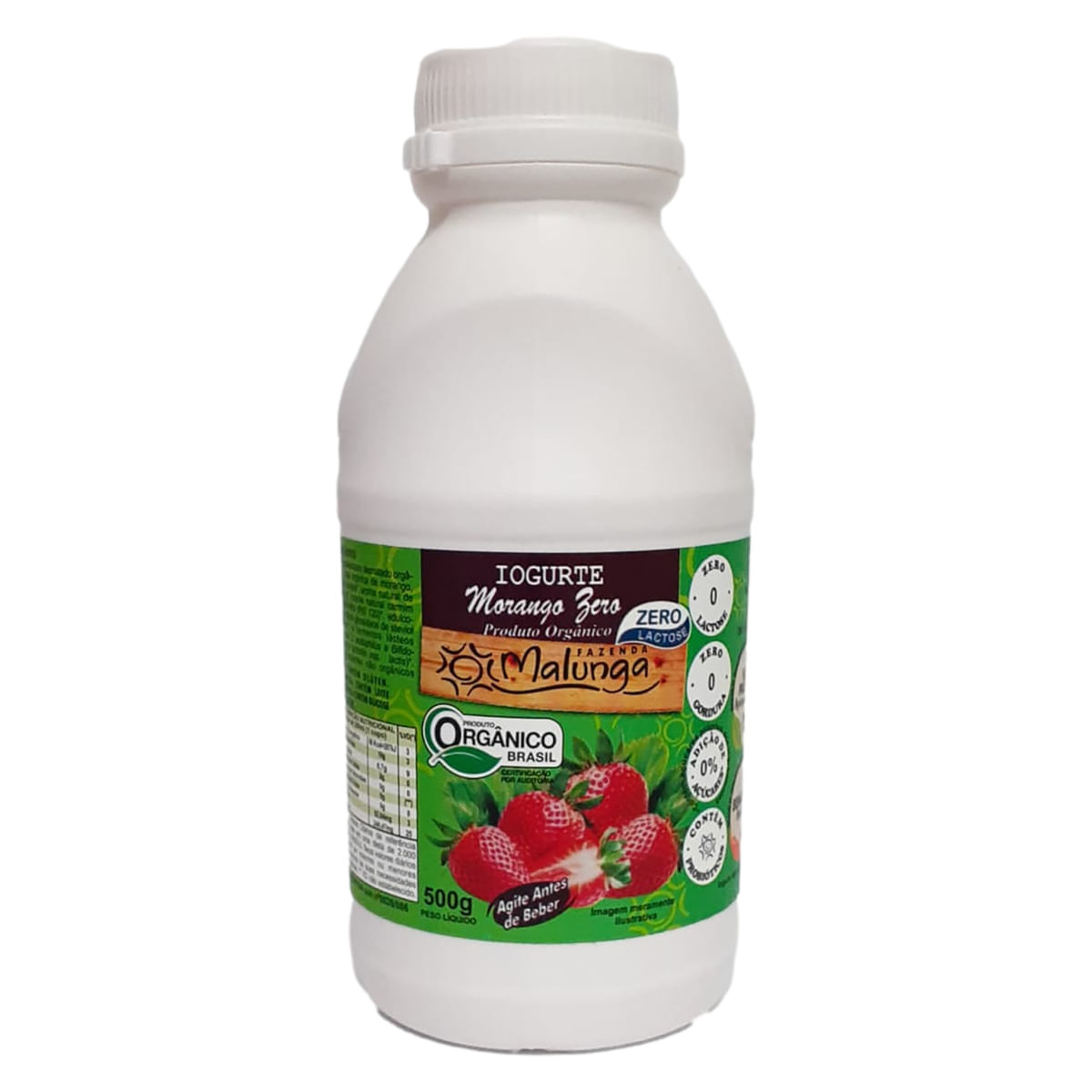 Iogurte Orgânico Fazenda Malunga Zero Lactose Morango Garrafa 500g ...