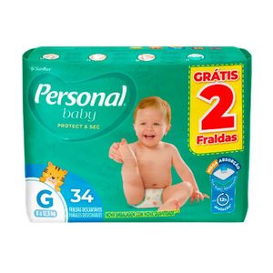 Fralda Descartável Personal Baby Protect & Sec G c/ 34 Unid Grátis 2 Fraldas