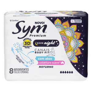 Absorvente Sym Premium Noturno c/ Abas Suave c/ 8 Unid