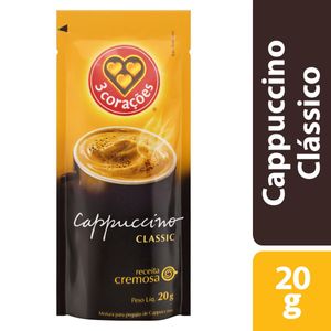 Cappuccino Solúvel 3 Corações Classic Sachê 20g