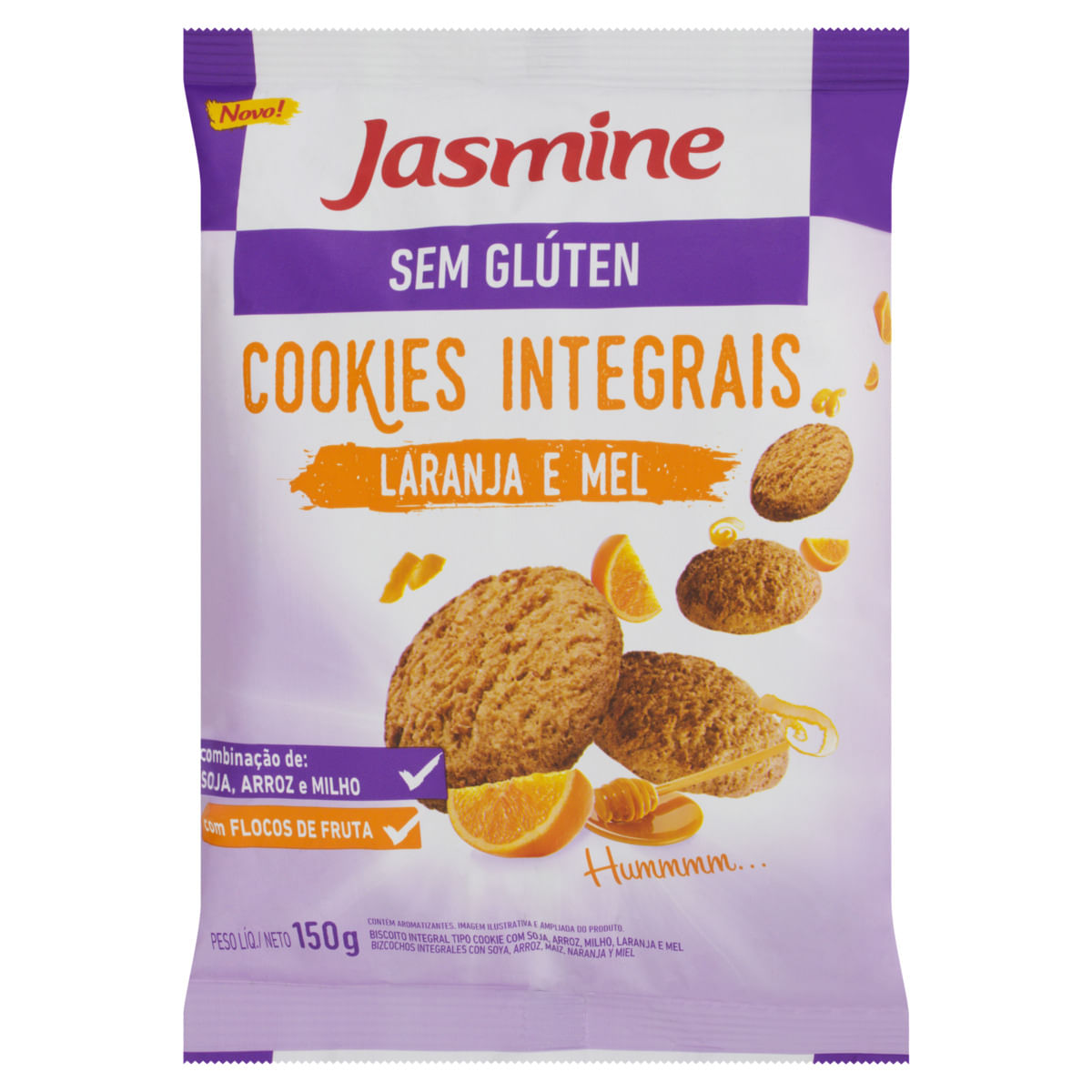 Biscoito Cookies Integral Vegano Jasmine sem Glúten Laranja e Mel