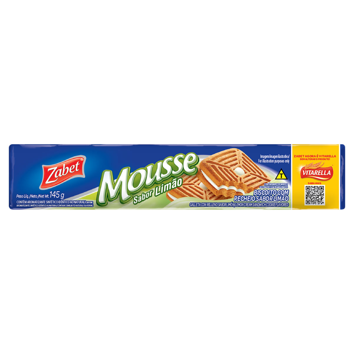 Biscoito Zabet Mousse Recheio Limão Pacote 145g | Bretas Supermercado