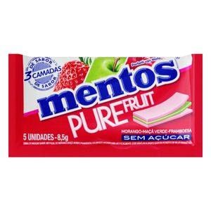 Goma de Mascar Mentos Pure Fruit sem Açúcar Morango, Maçã-Verde e Framboesa Envelope 8,5g com 5 Unidades