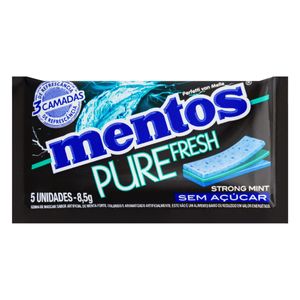 Goma de Mascar Mentos Pure Fresh Strong Mint Menta Forte s/ Açúcar Envelope 8.5g c/ 5 Unid