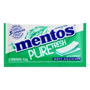 Goma de Mascar Mentos Pure Fresh Spearmint Menta Verde s/ Açúcar Envelope 8.5g c/ 5 Unid