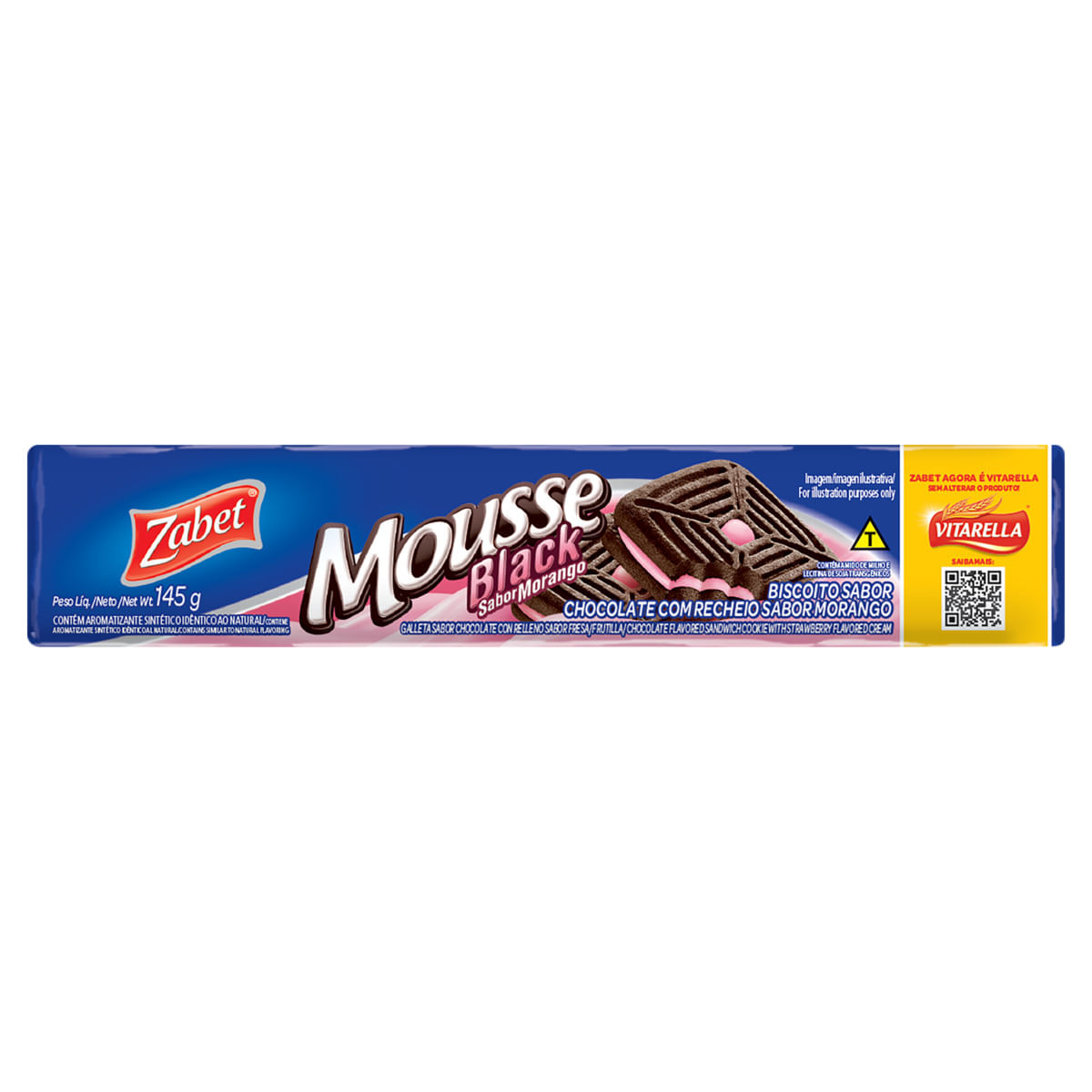 Biscoito Recheado Zabet Mousse Black Chocolate c/ Recheio Morango ...