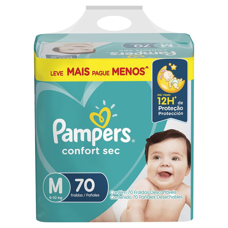 Fralda Descartável Pampers Confort Sec M Pacote c/ 70 Unid, Fralda  Descartável