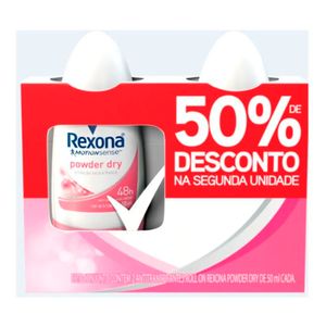 Antitranspirante Roll-On Rexona Powder Dry Motionsense Frasco 50ml c/ 2 Unid Leve Mais Pague Menos
