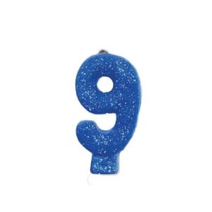 Vela de Aniversário Junco com Glitter Azul N.9