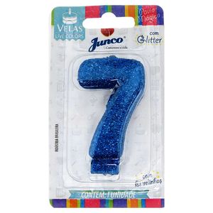 Vela de Aniversário Junco com Glitter Azul N.7