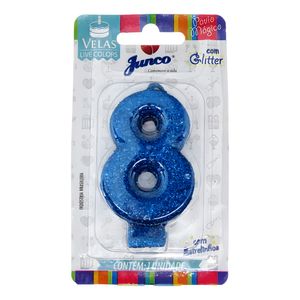 Vela de Aniversário Junco com Glitter Azul N.8
