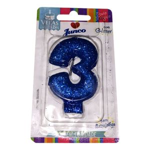 Vela de Aniversário Junco com Glitter Azul N.3