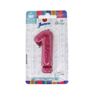 Vela de Aniversário Junco Pink com Glitter N.1