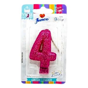 Vela de Aniversário Junco Pink com Glitter N.4