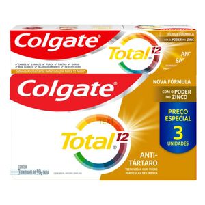 Creme Dental Colgate Total 12 Anticárie c/ Flúor Antitártaro 90g c/ 3 Unid