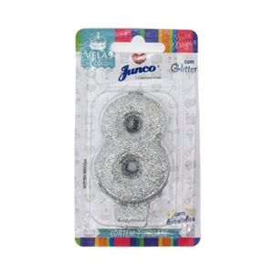 Vela de Aniversário Junco Prata N8 com Gliter