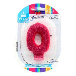 Vela de Aniversário Junco Pink com Glitter N.0