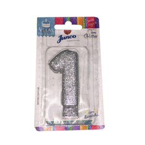 Vela Aniversário Junco Prata com Glitter N1