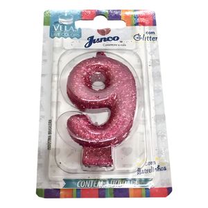 Vela de Aniversário Junco Pink com Glitter N.9