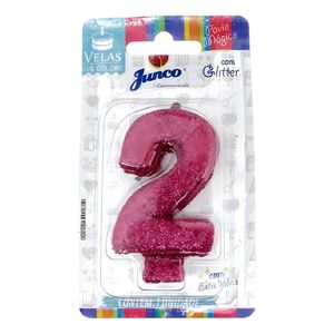 Vela de Aniversário Junco Pink com Gliter N. 2
