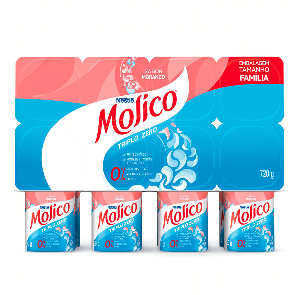 Iogurte Molico Morango Zero Lactose Bandeja 720g 8 Unid Tamanho