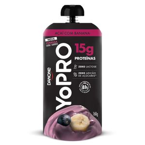 Iogurte Desnatado Yopro Açaí e Banana Zero Lactose Squeeze 160g